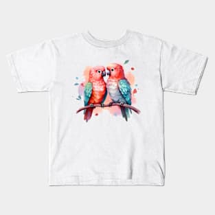 Valentine Kissing Conure Bird Couple Kids T-Shirt